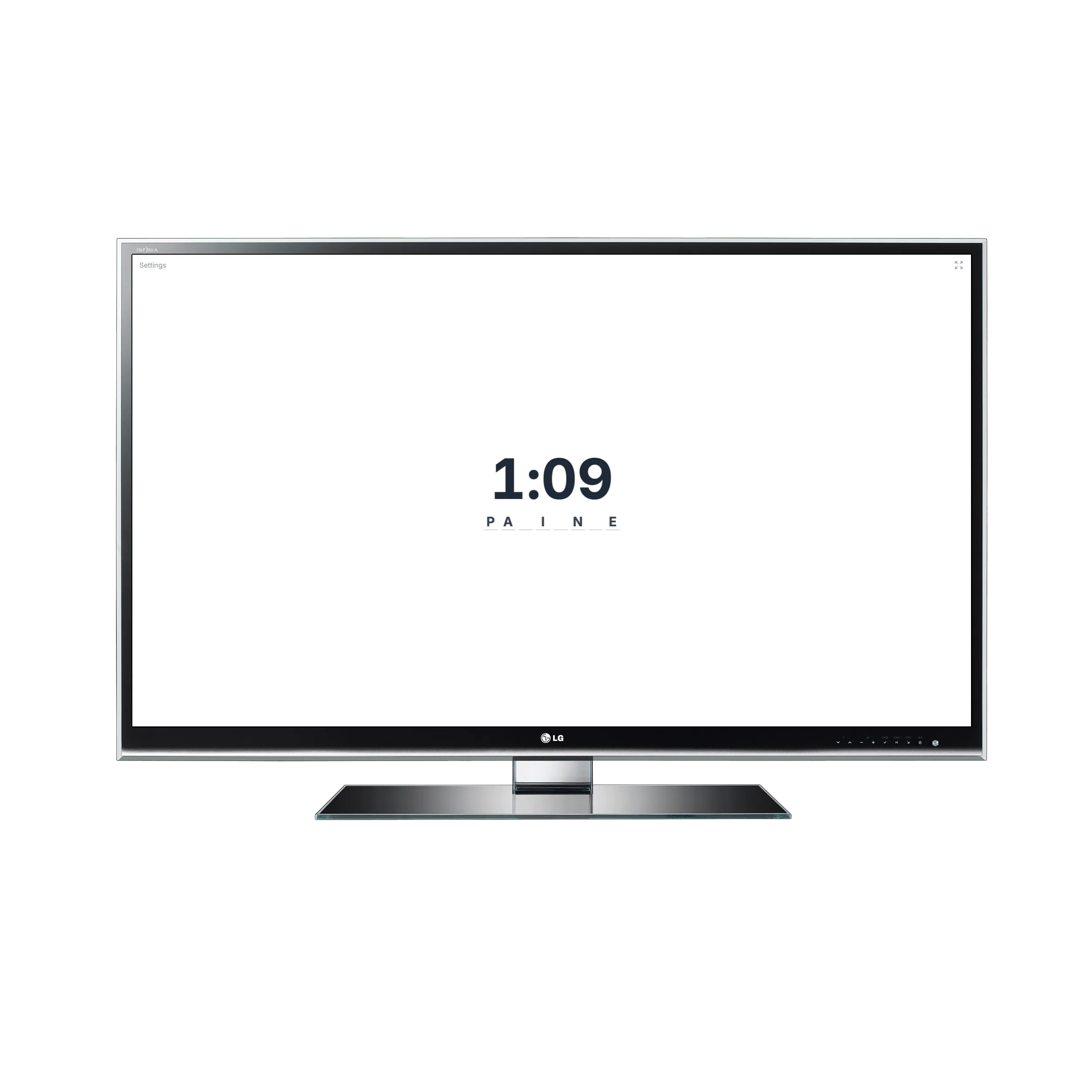 Hangtime running on a TV, showing a hangman-style word puzzle with letters revealed and a countdown timer